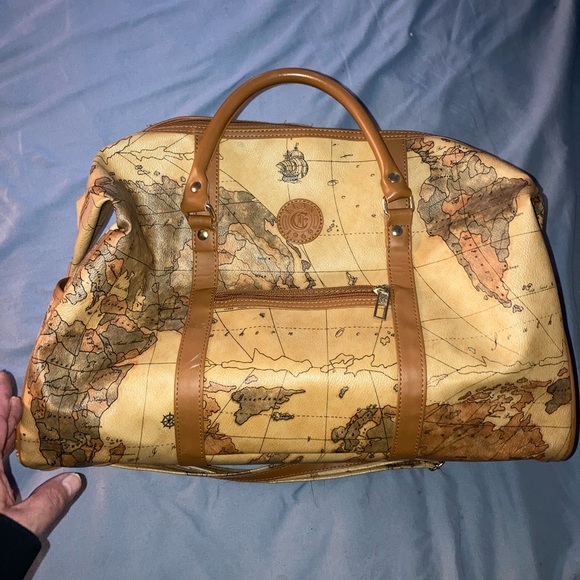 elan 1969 Handbags - Elan 1969 Classic Map-Print Tan Weekender Bag